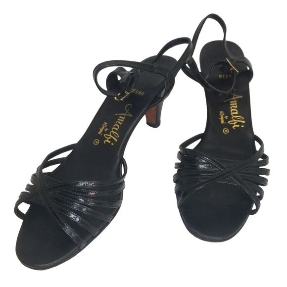 1960s Strappy Leather Bottom Open Toe High Heels Made in Italy Size 7 [VINTAGE] - Picture 1 of 7